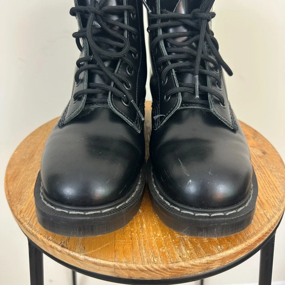 Solovair Hi-Shine 8 Eye Mens Black Leather Suspension Soles 7.5 US Derby Boots